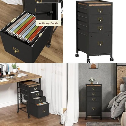 Mobile 3-Drawer Letter/A4 File Cabinet with Fabric, Under Desk Storage for Home Office on Wheels