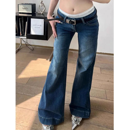 2025 New High Waist Flared Jeans Female Y2K Vintage Slim Stretchy Denim Pants for Women Aesthetic Streetwear Wide Leg Trousers