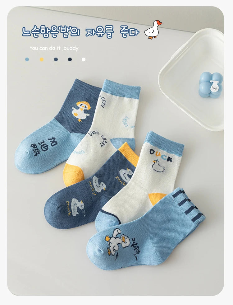 10 Pairs Boys Cartoon Duck Socks Children Baby Toddler Sport Socks School Student Spring Autumn Soft Kids Fashion Mid Tube Socks