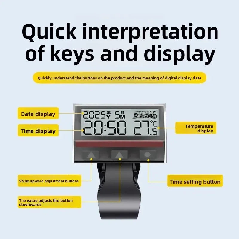 Solar Motorcycle Digital Clock with Date Week Temperature LCD Backlit Display Waterproof Thermometer with Motorcycle Stand