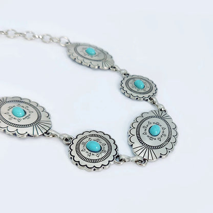 Fashion Silver Bohemian female circular waist chain luxury blue gemstone Ellipse chain belts for women suitable for Skirts dress