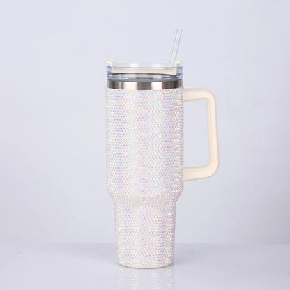 40oz Rhinestone Tumbler Stainless Steel Straw Women Cup Shiny Diamond Travel Car Thermoses Coffee Mug Water Bottle Drinkware