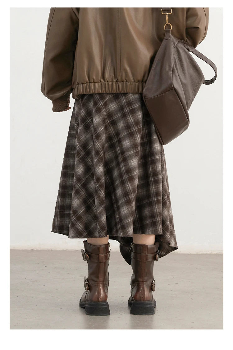 CHIC VEN Women Skirts A Line Retro Loose High Waist Irregular Color Plaid Frosted Half Body Long Ladies Skirt Autumn Winter 2026