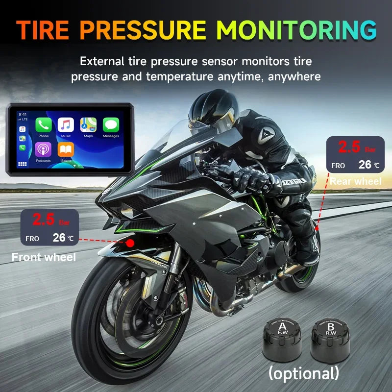 Jansite 7 inch 2K Motorcycle Upgrade Module DVR Navigation GPS Wireless CarPlay Waterproof IPX7 TPMS Portable Smart Display Cam