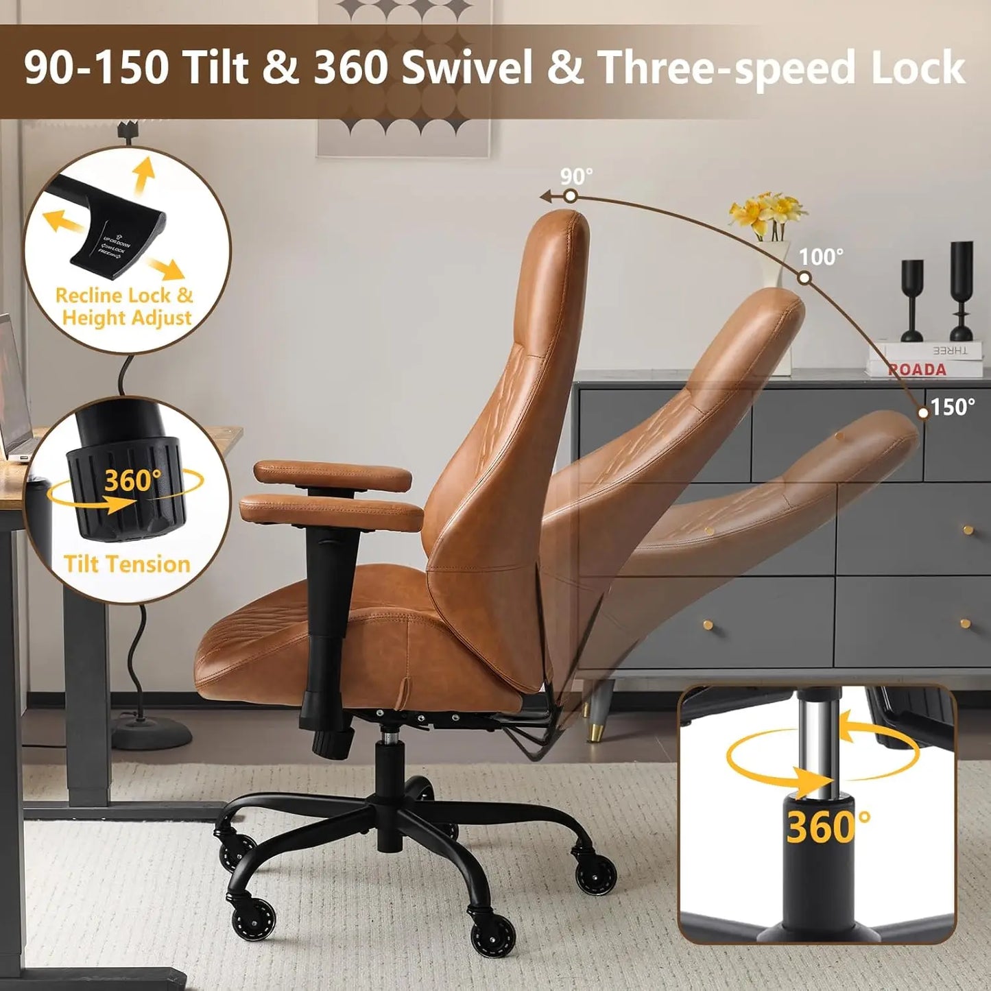 Home Office Desk Chair High Back Office Rubber Casters Ergonomic Computer Chair with Lumbar Support Adjustable, Customized