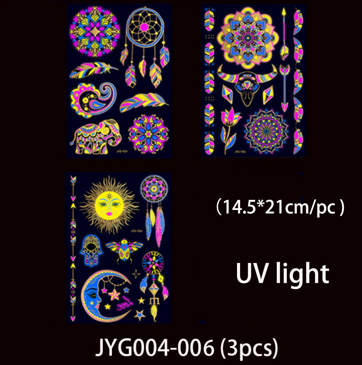 Luminous Temporary Tattoos Stickers Fluorescent Neon In Dark Illuminate Tattoo Elephant/Love Heart Shoulder Tattoo Party Sticker