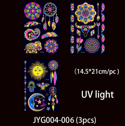 Luminous Temporary Tattoos Stickers Fluorescent Neon In Dark Illuminate Tattoo Elephant/Love Heart Shoulder Tattoo Party Sticker