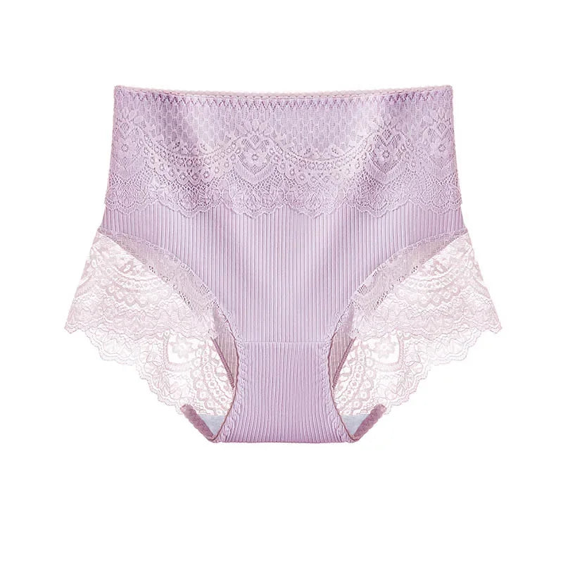 New Women's Cotton Underwear High Waist Antibacterial Panties Sexy Lace Seamless Tummy Briefs Ladies Triangle Shorts Large Size