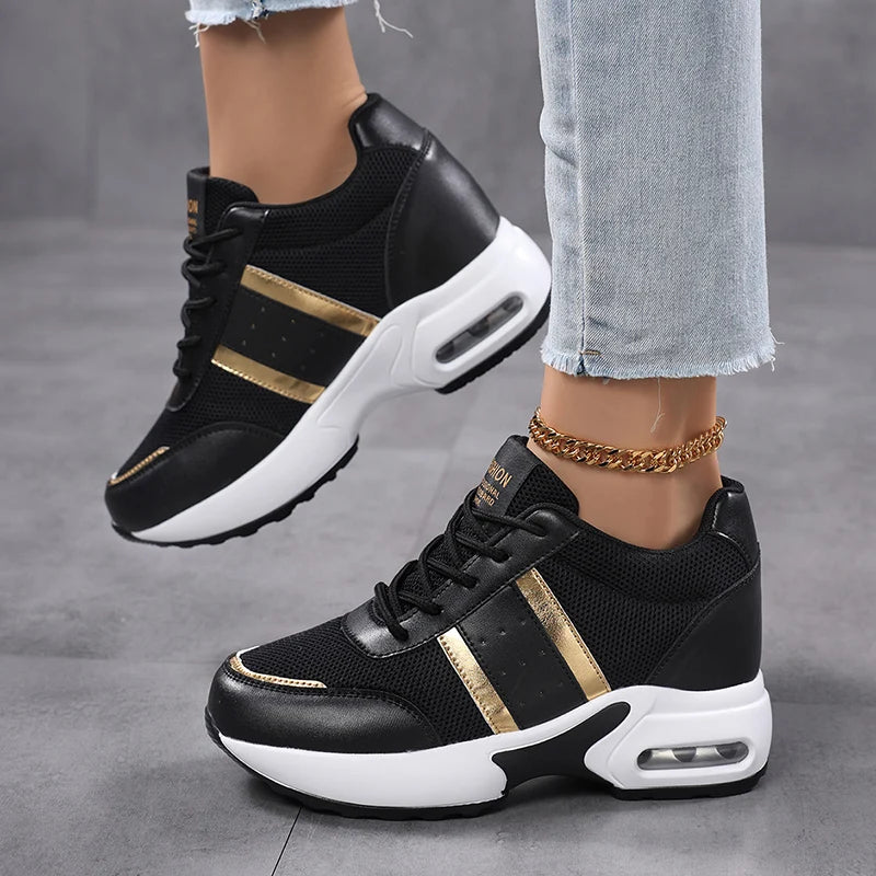 Fashion Women's Platform Shoes Invisible Height-increasing Casual Shoes Ladies Breathable Air-cushion Walking Traveling Shoes