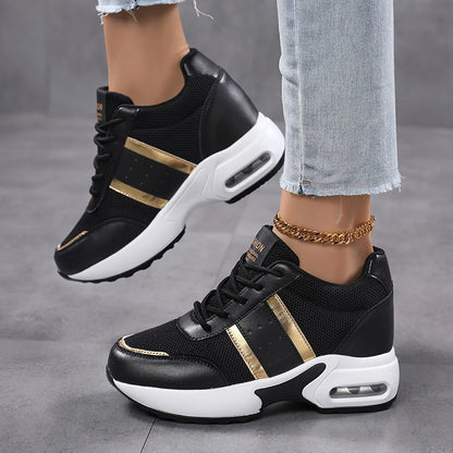 Fashion Women's Platform Shoes Invisible Height-increasing Casual Shoes Ladies Breathable Air-cushion Walking Traveling Shoes