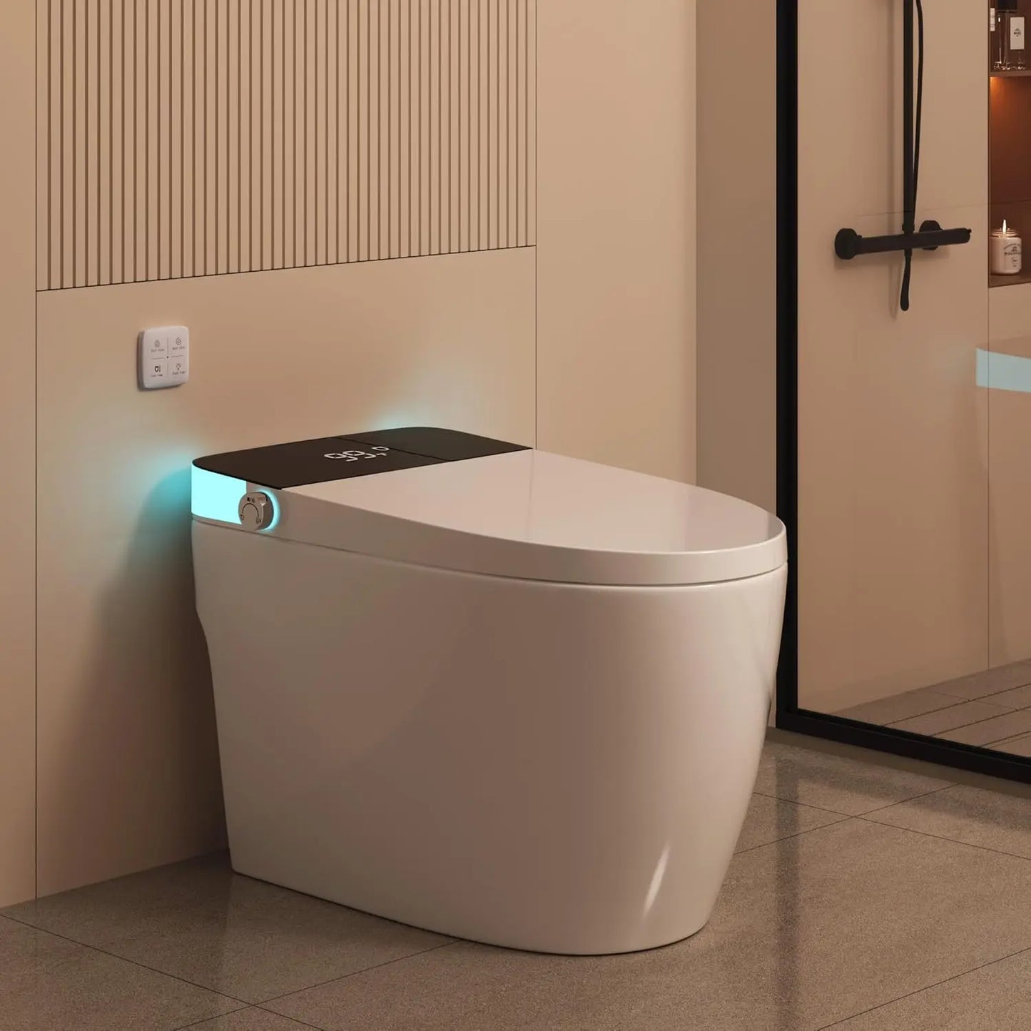 Smart Toilet Heated Seat Auto Flush & Soft-Close Lid Elongated One Piece Light