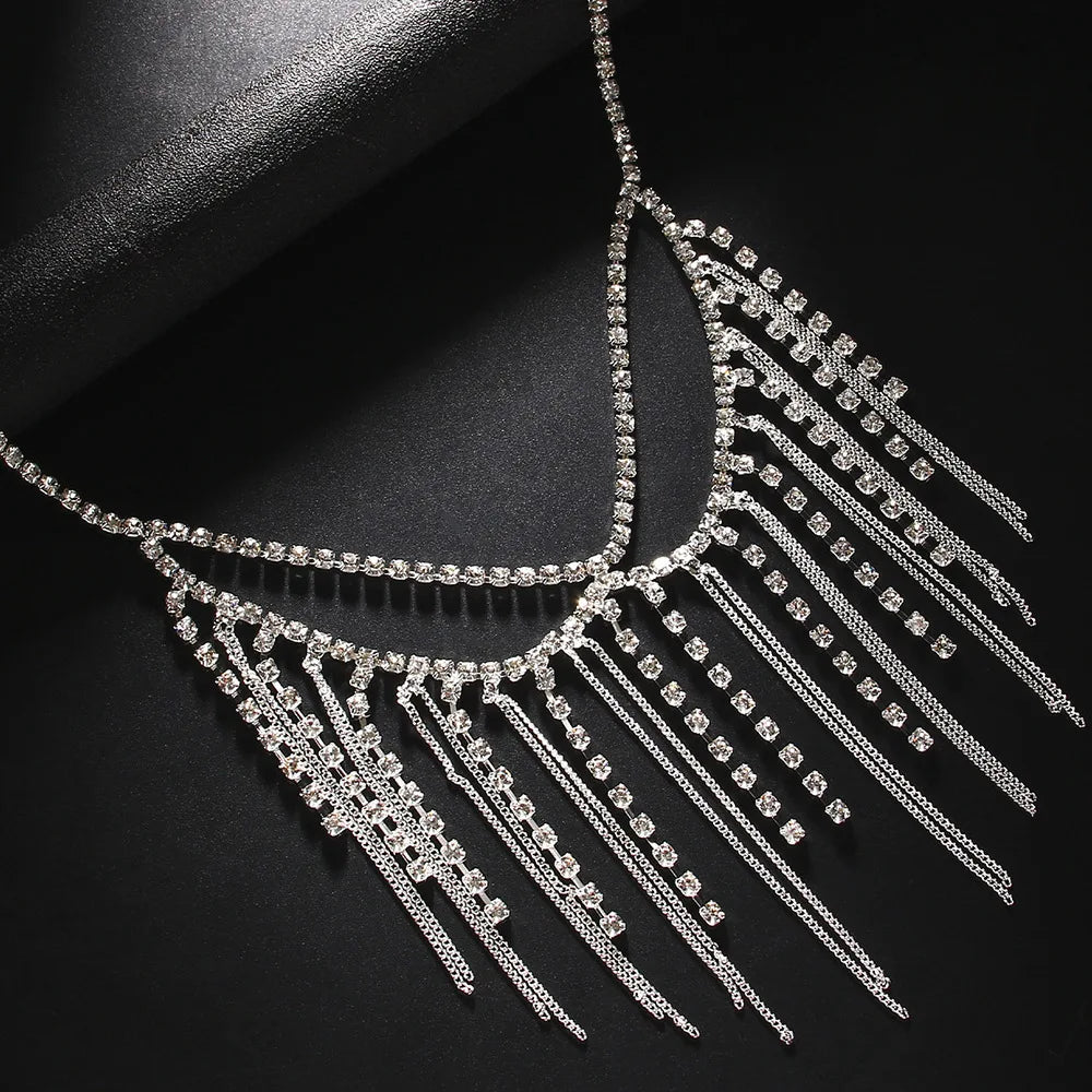 Fashion Rhinestone Tassel Mask Metal Chain Face Decoration Halloween Luxury Double-deck Crystal Veil Mask Belly Dance Jewelry