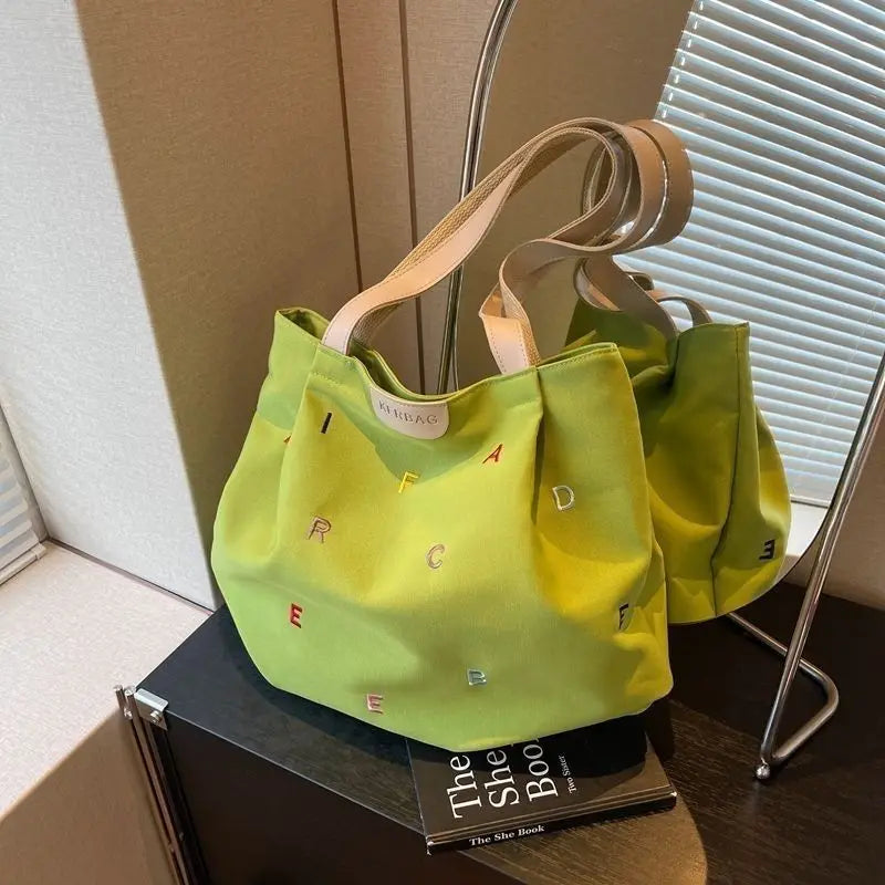 Large Capacity Canvas Bag - Trendy Embroidered Letter Handbag for Girls, Small and Fresh Student Crossbody Tote Bag