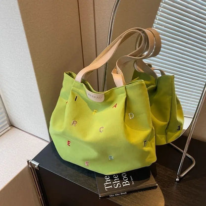 Large Capacity Canvas Bag - Trendy Embroidered Letter Handbag for Girls, Small and Fresh Student Crossbody Tote Bag