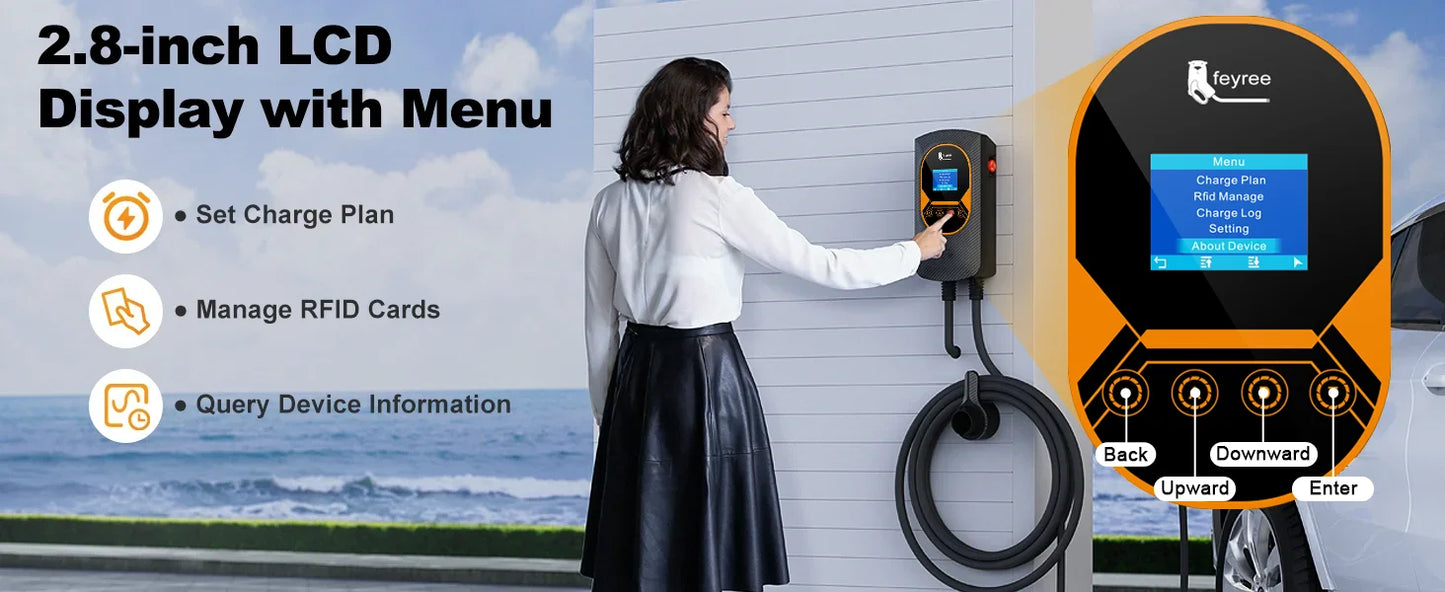 feyree EV Charger GB/T Socket EVSE Wallbox 32A 22KW 3Phase 16A 11KW Electric Vehicle APP Control Charging Station 7.6KW 5m Cable