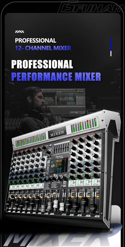 FUHAM RI808/1208 Professional 8/12 Channel 99DSP Mixer 48V Phantom Power USB Recording Studio Karaoke Bluetooth DJ Console Mixer