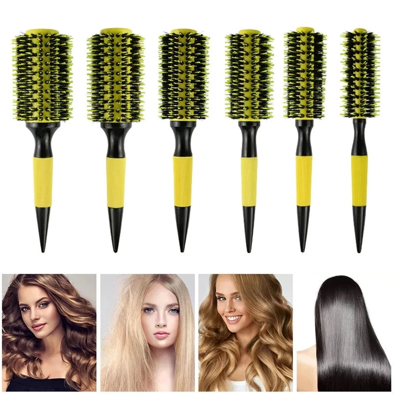 Barbershop Rolling Comb Round Hair Comb Nylon Bristle Aluminum Tube Ion Hair Brush Home Barbershop Styling Tools