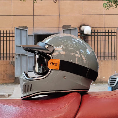 VOSS Retro Motorcycle Helmet, Retro Coffee Racer, Personality, Full Face, DOT Certified, Jetvintage silver mirror
