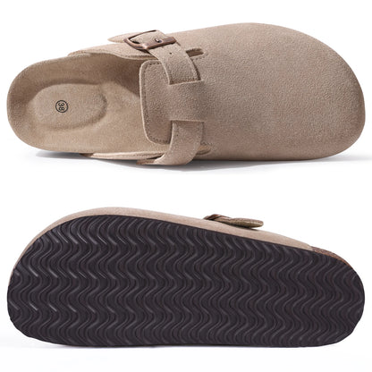 Kidmi New Cow Suede Women's Potato Shoes With Adjustable Strap Cork Insole Mules Outdoor Unisex Clogs Slippers With Arch Support