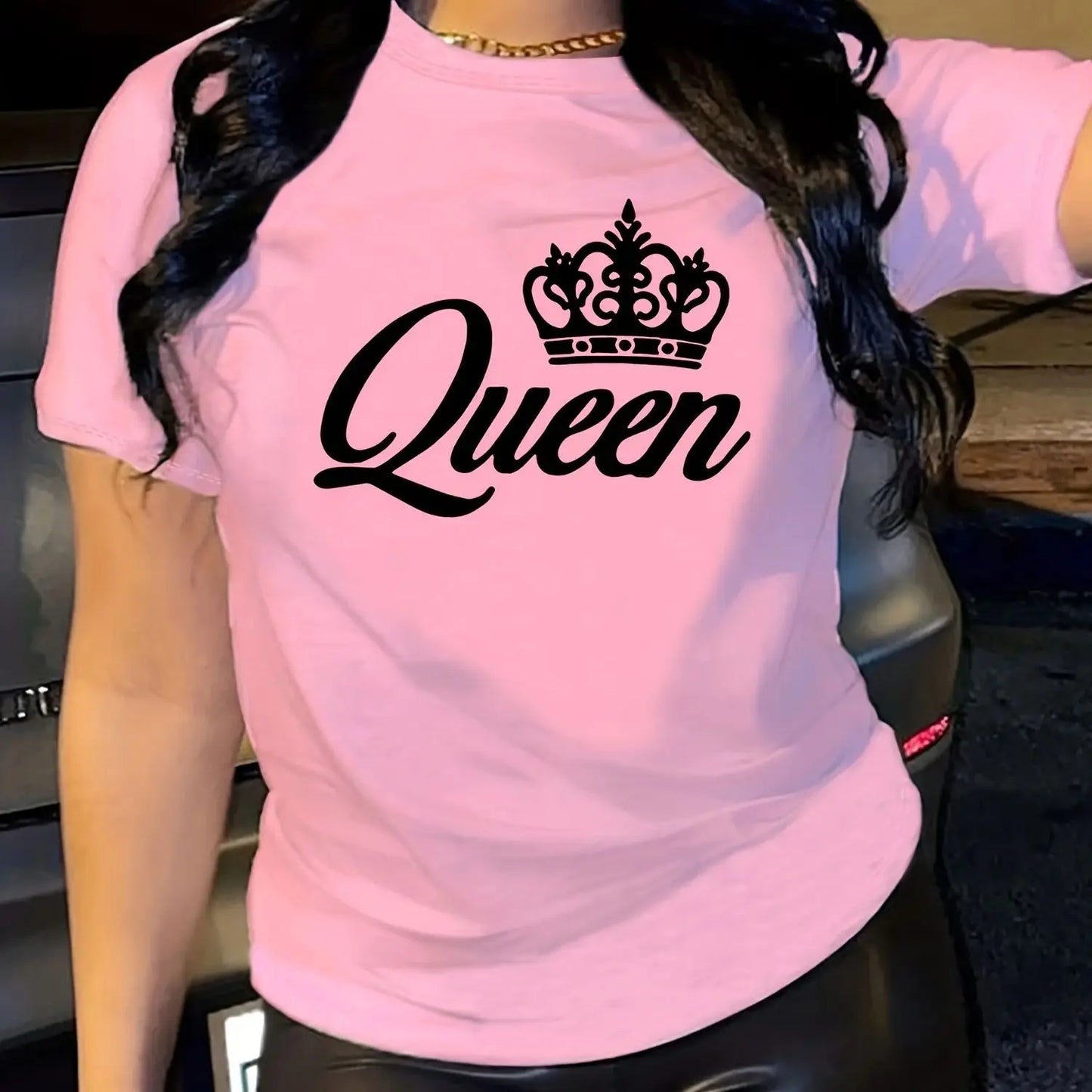 Women's T-shirt casual black short sleeved printed loose top design clothes