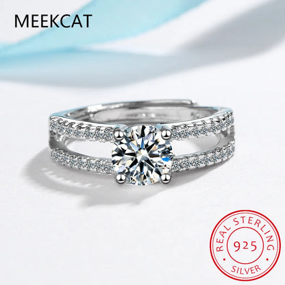 D Color VVS1 Moissanite Double Layer Adjustable Ring for Women Wedding Fine Jewelry 925 Sterling Silver Engagement Rings Gifts