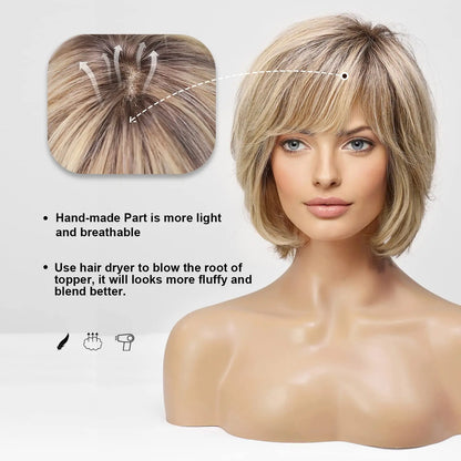 Hand-Tied Lace Front Wig Ombre Blonde Remy 100% Human Hair Wigs Natural Layered Bob HD Transparent Lace Frontal Hairs for Women