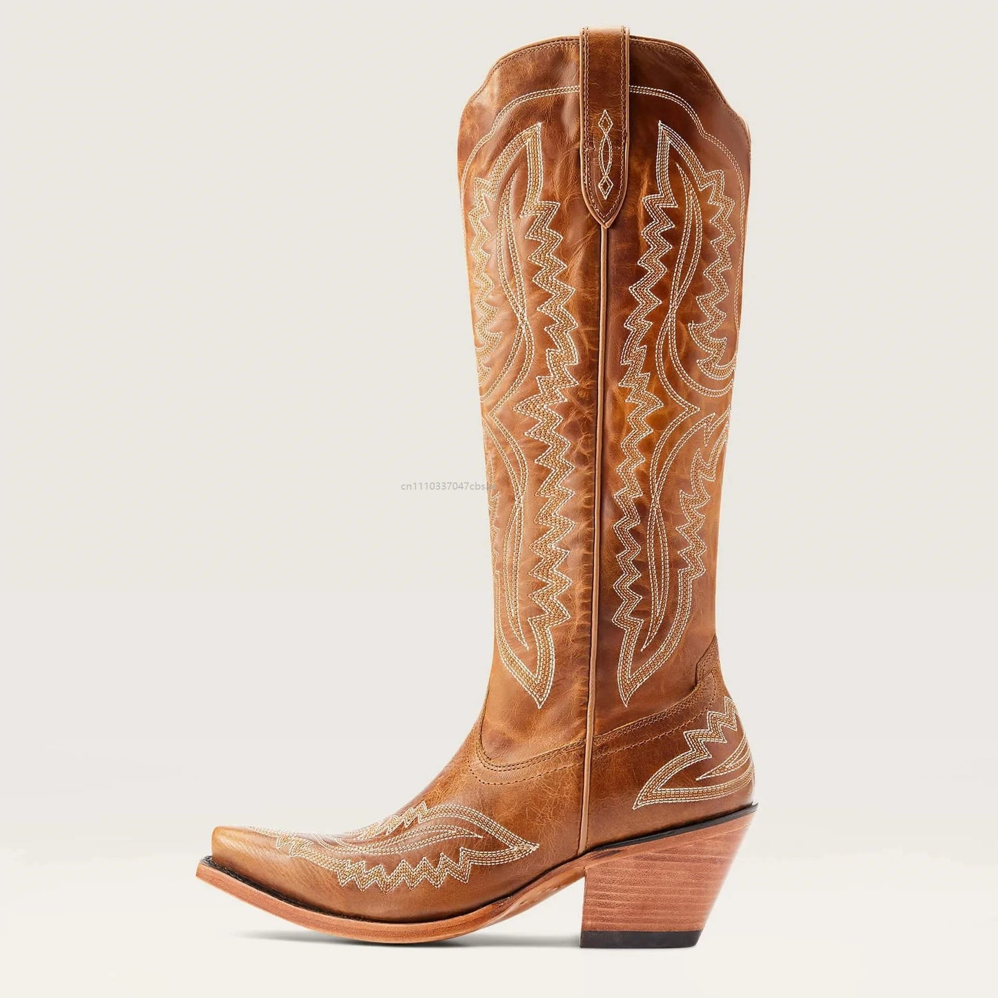 Women Western Cowboy Style Boots Pointed Thick High Heels Knee Length Embroidered Boot Autumn Block Heel Retro Casual Shoes