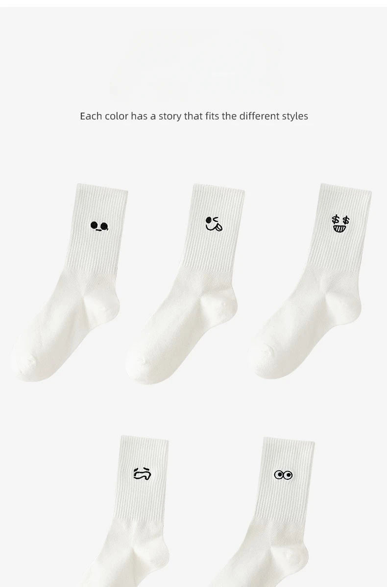New 5 Pairs Cool Women White Cute Funny Socks Set Cartoon Lady Autumn Winter Female Girl Kawaii Sport Short Socks For Women
