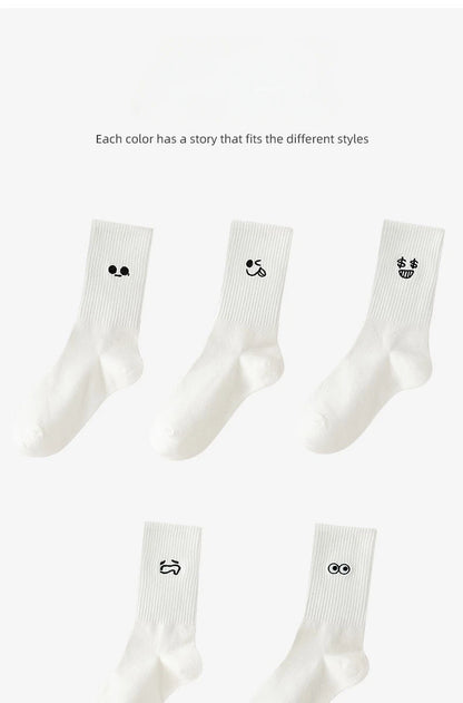 New 5 Pairs Cool Women White Cute Funny Socks Set Cartoon Lady Autumn Winter Female Girl Kawaii Sport Short Socks For Women