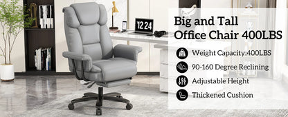 Criss Cross Chair with Wheels, 160°Big and Tall Reclining Office Desk Chair with High Back, Wide Seat, Arms, Footrest, Grey