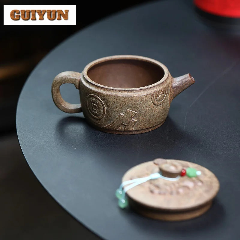 250ml Exquisite Yixing Purple Clay Teapots Master Handmade Large Caliber Pot Raw Ore Agilawood Mud Kettle Chinese Zisha Tea Set
