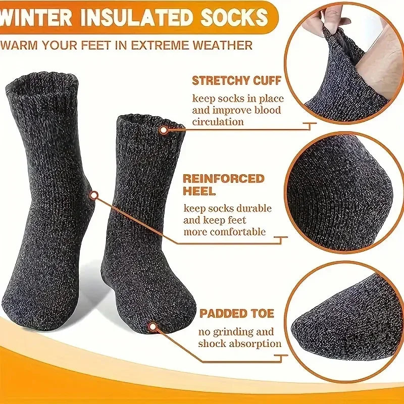 3Pairs Women's Thermal Boot Socks-Thick Warm Soft Cotton Socks for Winter Outdoor Girl Classic Socks Cold Weather Warm Footwear