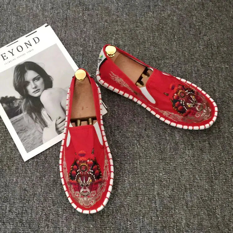 Old Beijing Cloth Shoes Embroidery Flower Social Guy Male Moccasin-Gommino Student Casual Shoes Fashion National Chinese Style