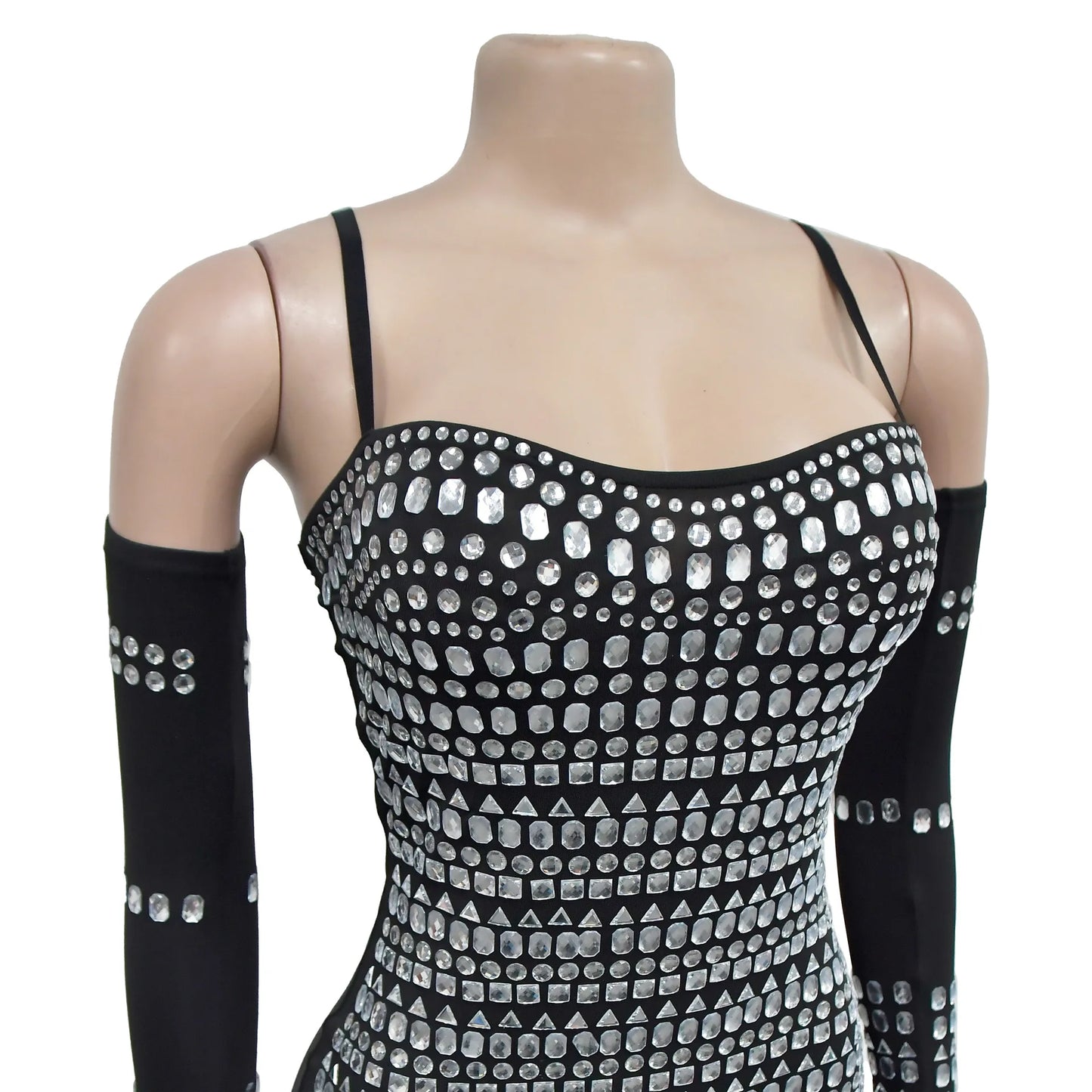GLCMYAYA Women Diamonds Hot Rhinestones Crystal Spaghetti Strap Birthday Bodycon Midi Dress Sexy Party Even Dresses Vestidos