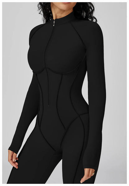 Yoga Bodysuit Long Sleeved Women's Tracksuits Gym Zipper Jumpsuits Sports Workout High-intensity Fitness One-piece Tights Suit