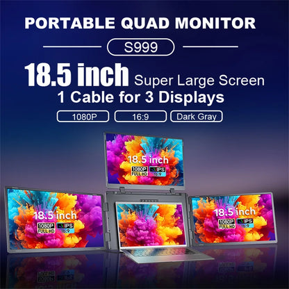 Rospider 18.5 inch Triple Screen Extender 1080P IPS Portable Monitor Gaming Display for 12 to 18 inch Laptop MacBook Windows