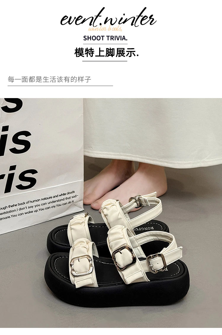 Designer's One Word Buckle Thick Bottom Women's Sandals Luxury Women's Shoes Round Head Fish Mouth Shoes Sponge Bottom Sandals