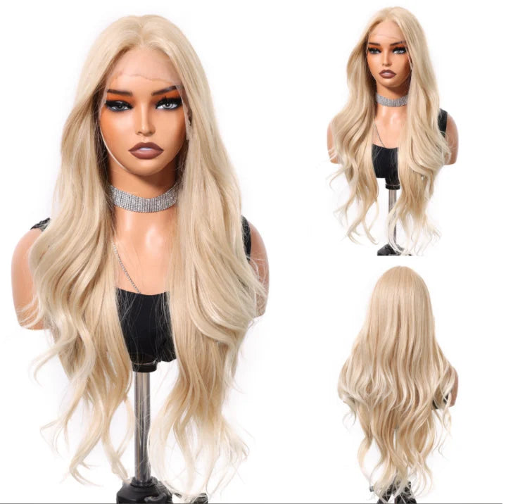 EASIHAIR Long Wavy HD Lace Front Synthetic Wigs for Women Natural Wave Blonde Wigs With Dark Roots 13*6 Lace Wigs Heat Resistant
