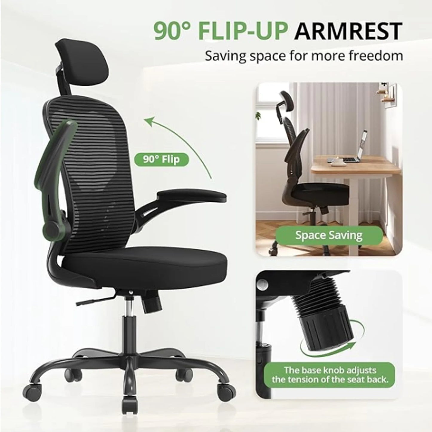 Ergonomic Executive Computer Chair High-Back Home Office Chair with Breathable Nylon Mesh Lift Chair Swivel Chair
