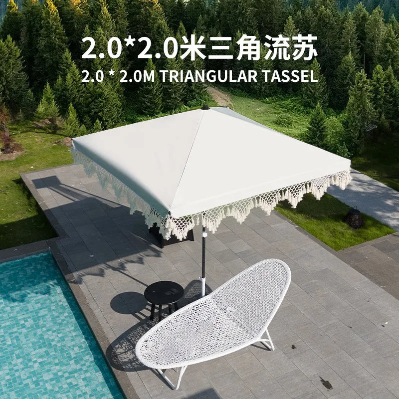 Seaside Resort Beach Umbrella Courtyard Tassel  Pool Terrace Parasol Square Umbrella