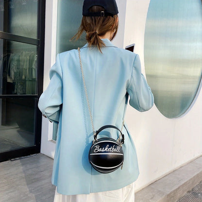Basketball Shaped Crossbody Bag, Trendy Y2K Chain Shoulder Bag, PU Leather Top Handle Circle Purse Purses and Handbags Hand Bags