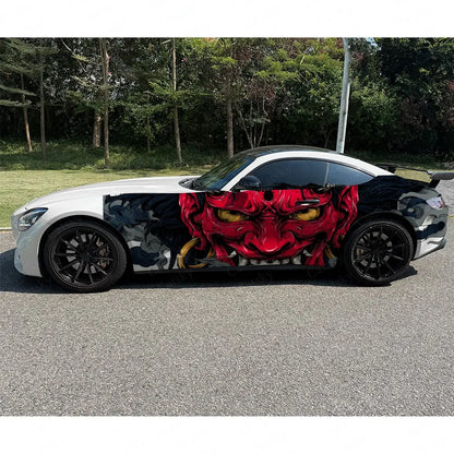2pcs Golden-Eyed Red Oni Hannya Car Side Wraps, Self-Adhesive PVC Waterproof & Scratch-Resistant Stickers, Car Accessory Gift