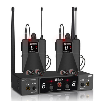 Debra UHF ER-480 Professional Wireless In-Ear Monitor System 50M Range Transmission 16 Frequency Adjustment for Church Stage