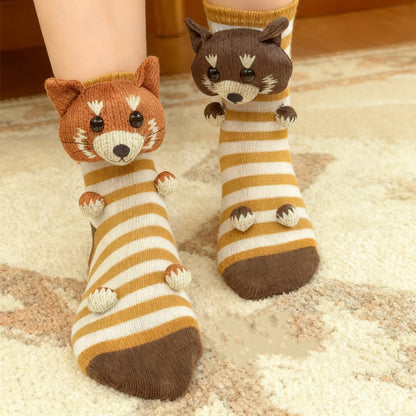 3D Knitted Animal Cute Socks Cozy Fuzzy Thick Warm Plush Socks for Women Teens Kids Home Winter Holiday Christmas Gift