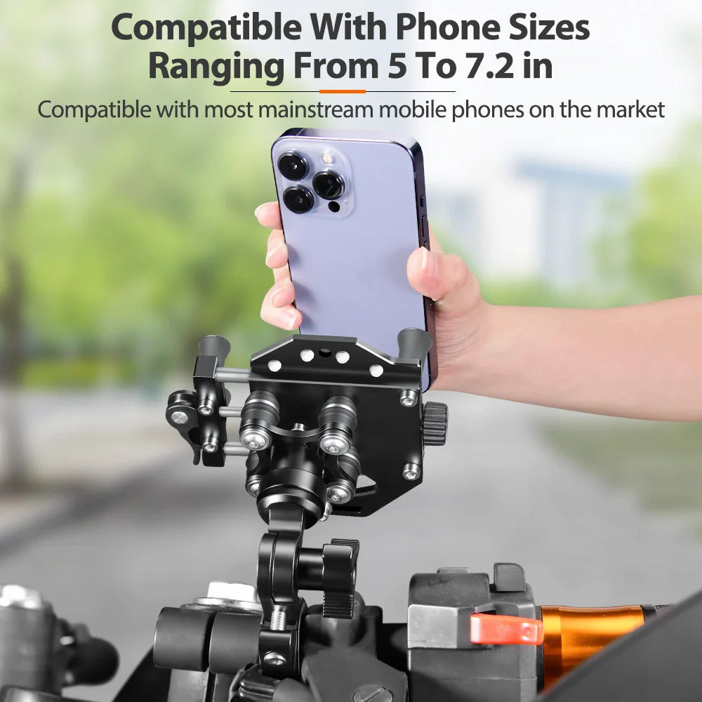 Motorcycle Phone Holder Universal Aluminum Alloy Shock-Absorbing Motos Handlebar Navigation Bracket 360° Rotary Adjustable Stand