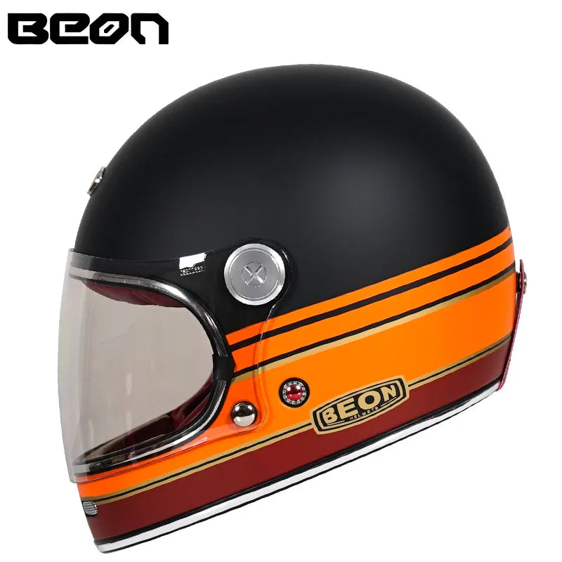 BEON Lightweight Fiberglass Full Face Helmet for Men Women Retro Motorcycles Helmet Cool and Personalized Karting Helmet B510