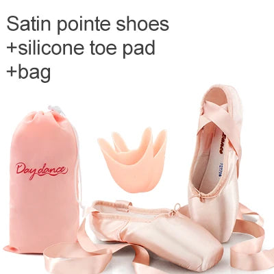 Black Satin Ballet Pointe Shoes Ladies Professional Ballet Shoes Girls Women Ballerina Shoes With Ribbons