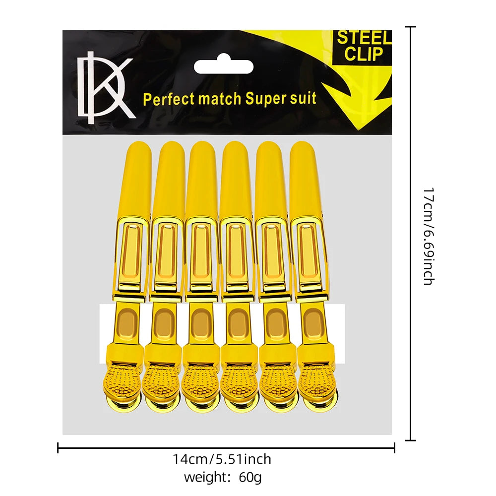 6pcs Crocodile Clip Plating Professional Hairdressing Perm Positioning Non-slip Clip Durable Portable Barber Shop Styling Tools