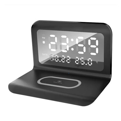 Wireless Charger Pad Stand with Alarm Clock Thermometer for iPhone 17- 11 X Xiaomi Samsung 15W Phone Fast Charging Station