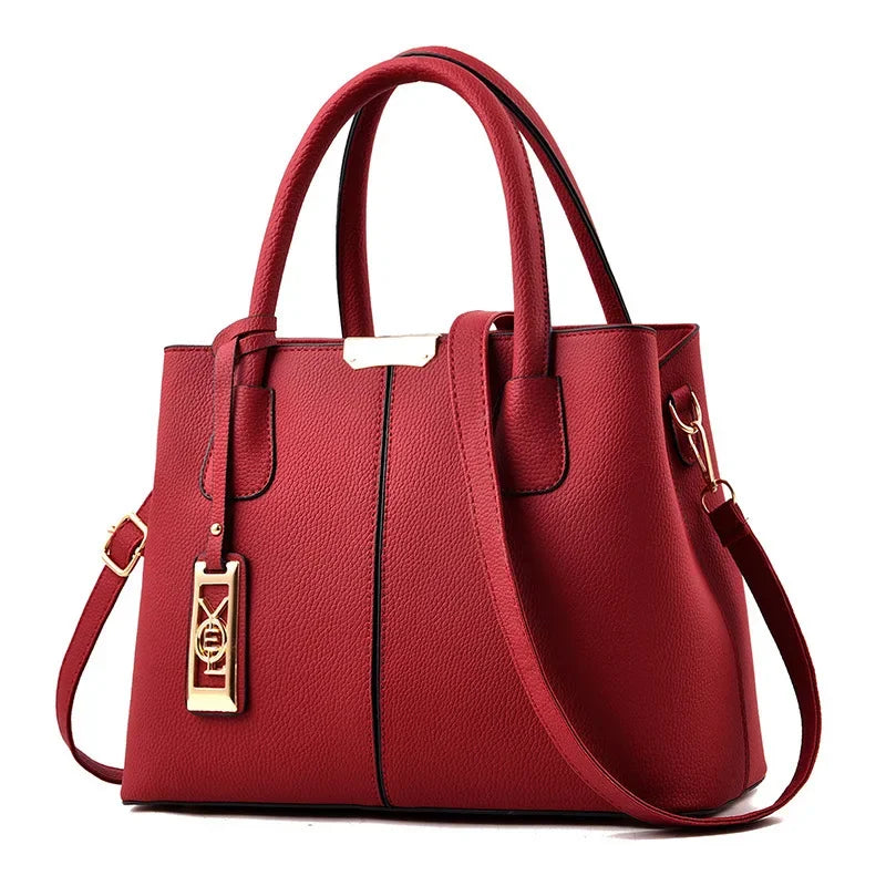Simple Women's PU Leather Shoulder Bag Large Capacity Handbag Wire Tag Hanging Bag Square Shape Soft Handbags with Zipper